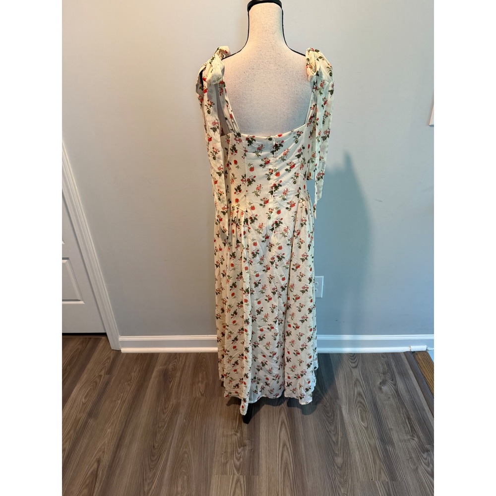 Vici Floral Chiffon Bustier Tie Shoulder Midi Dress Cream Red Rose size Large - Picture 8 of 10